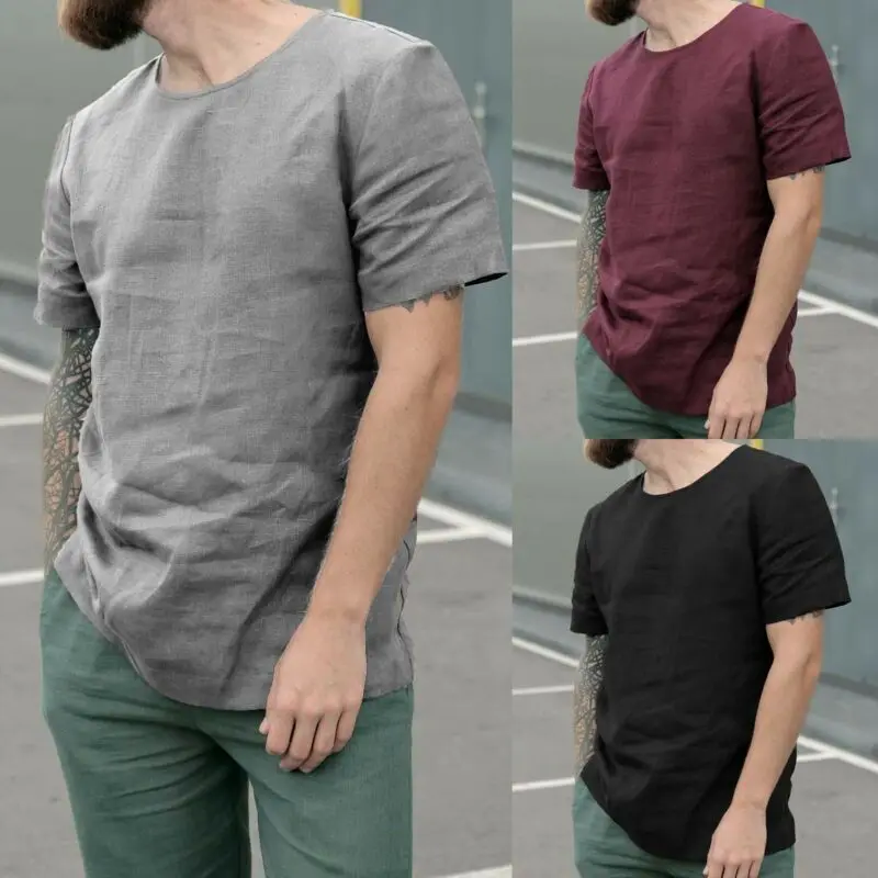 

Shirts Men's Baggy Cotton Linen Solid Color 3/4 Sleeve O Neck Shirts Tops Blouses Cool Breathable men's clothes