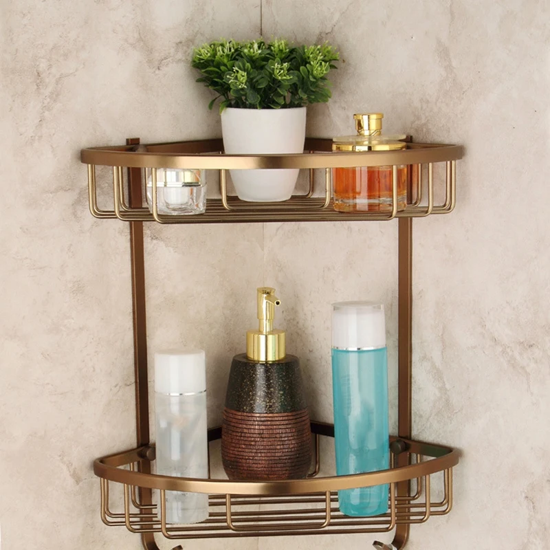 Настенная алюминиевая полка для ванной комнаты и шампуня с античной отделкой