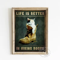funny cat in hiking boots art prints poster humor positive energy phrase wall picture amuse laughter life vintage home decor