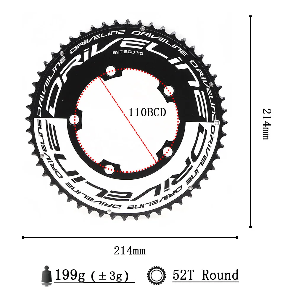 Фото DRIVELINE CNC 50/52/53/54/55/56/58T Звездочка шоссейного велосипеда TT 110BCD 9/10/11s №4