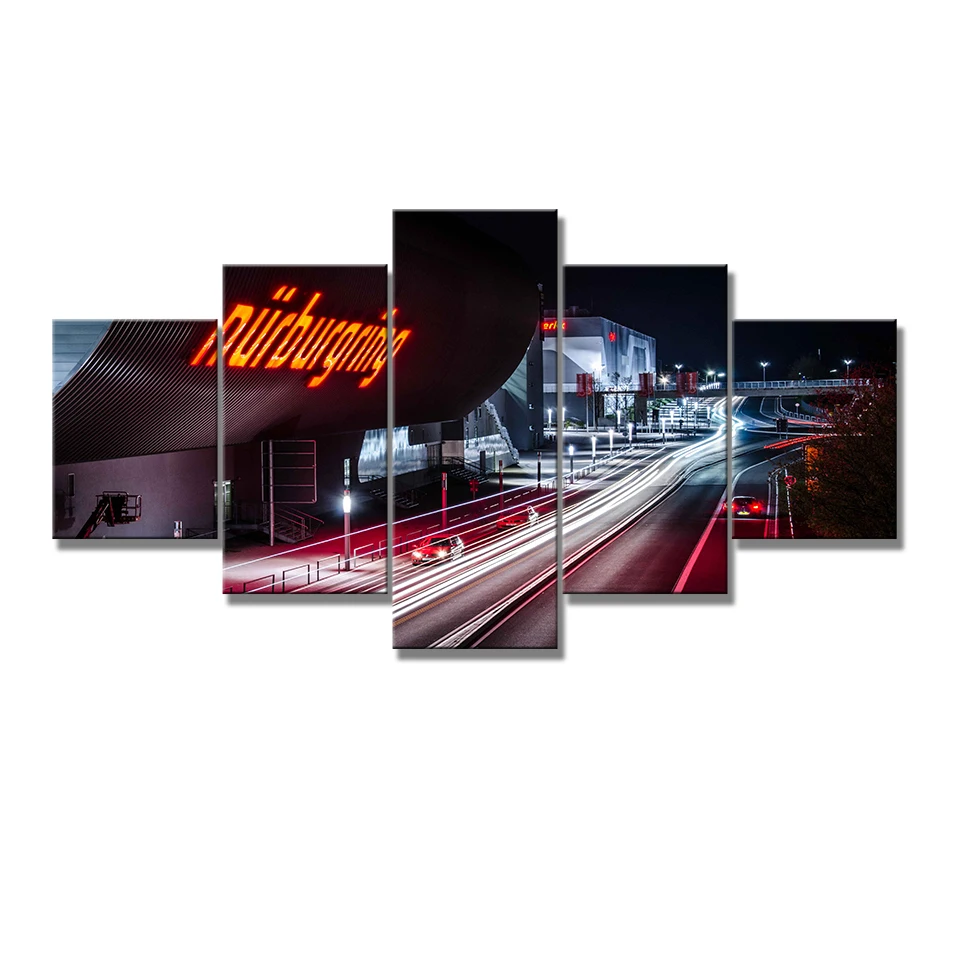 

Wall Art Decorative Modern Popular Modular 5 Piece Style Large Poster Canvas Print Day and Night Nurburgring Rally Road Painting