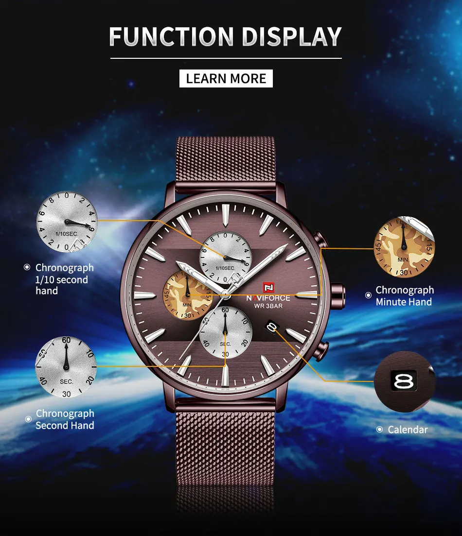 NAVIFORCE, мужские часы, лучший бренд, модные, Роскошные, нержавеющая сталь, хронограф, спортивные, водонепроницаемые, кварцевые, мужские часы, Relogio Masculino