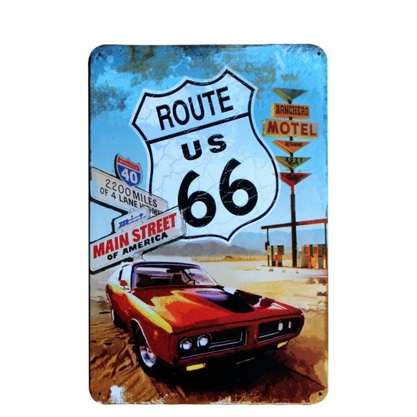 

High-Quality Nostalgic Art Old Red Car Route 66 Design Home Decor Tin Signs Pub Metal Wall Art Poster Decoration 20*30cm