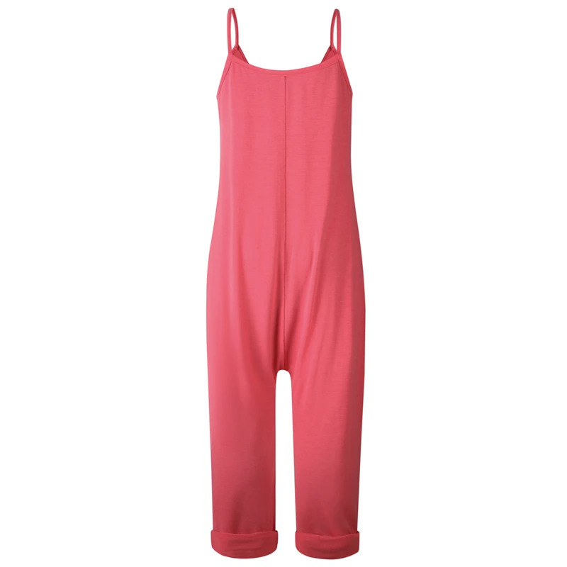 

Jumpsuit Women Summer Strap Rompers Solid Color Playsuit Sexy Backless Bodysuit Loose Casual Overalls Pocket One Piece Jumpsuits