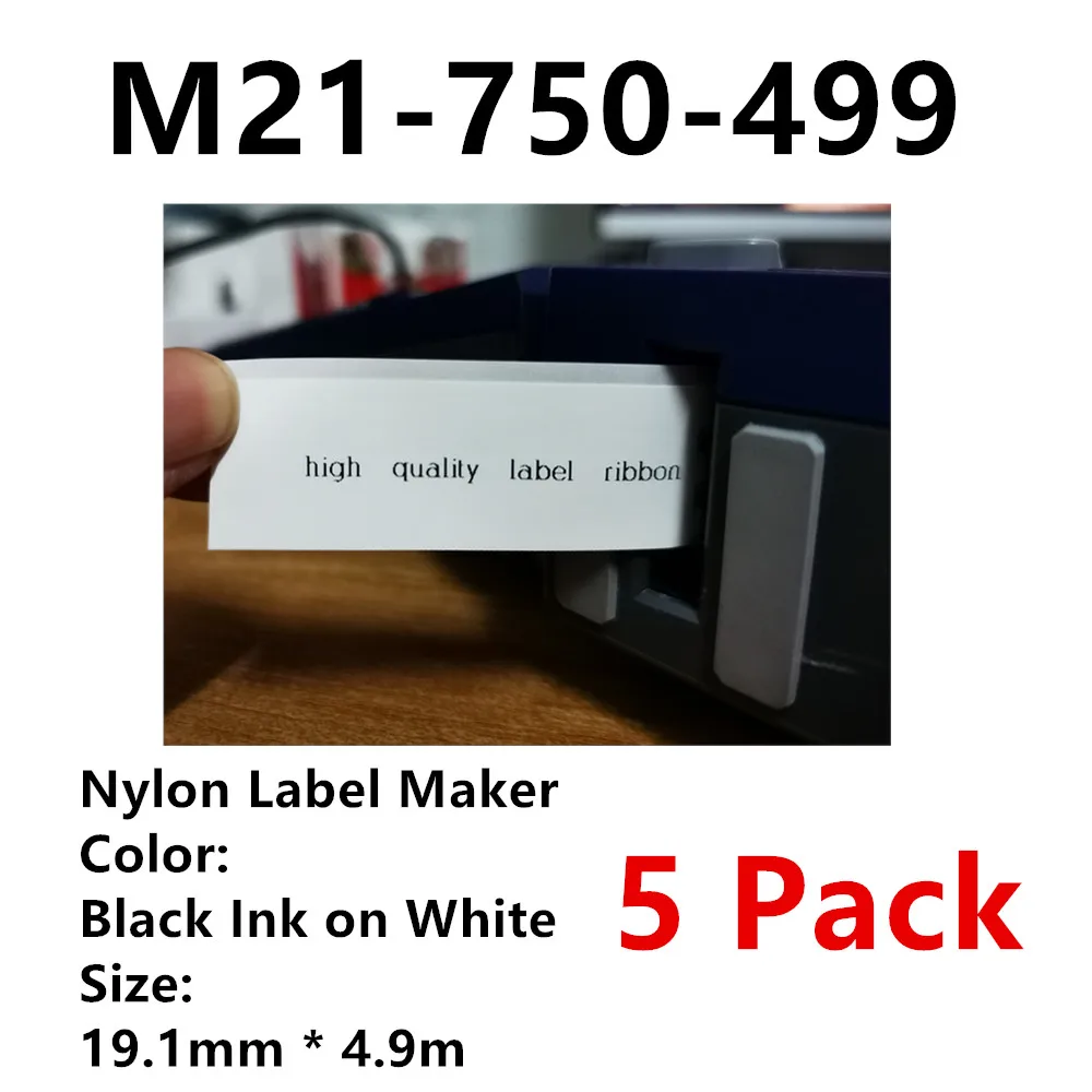

5 Pack M21 750 499 Nylon Label Ribbon Black On white For BMP21 PLUS BMP-21 LAB Printer M21-750-499 19.1mm * 4.9m
