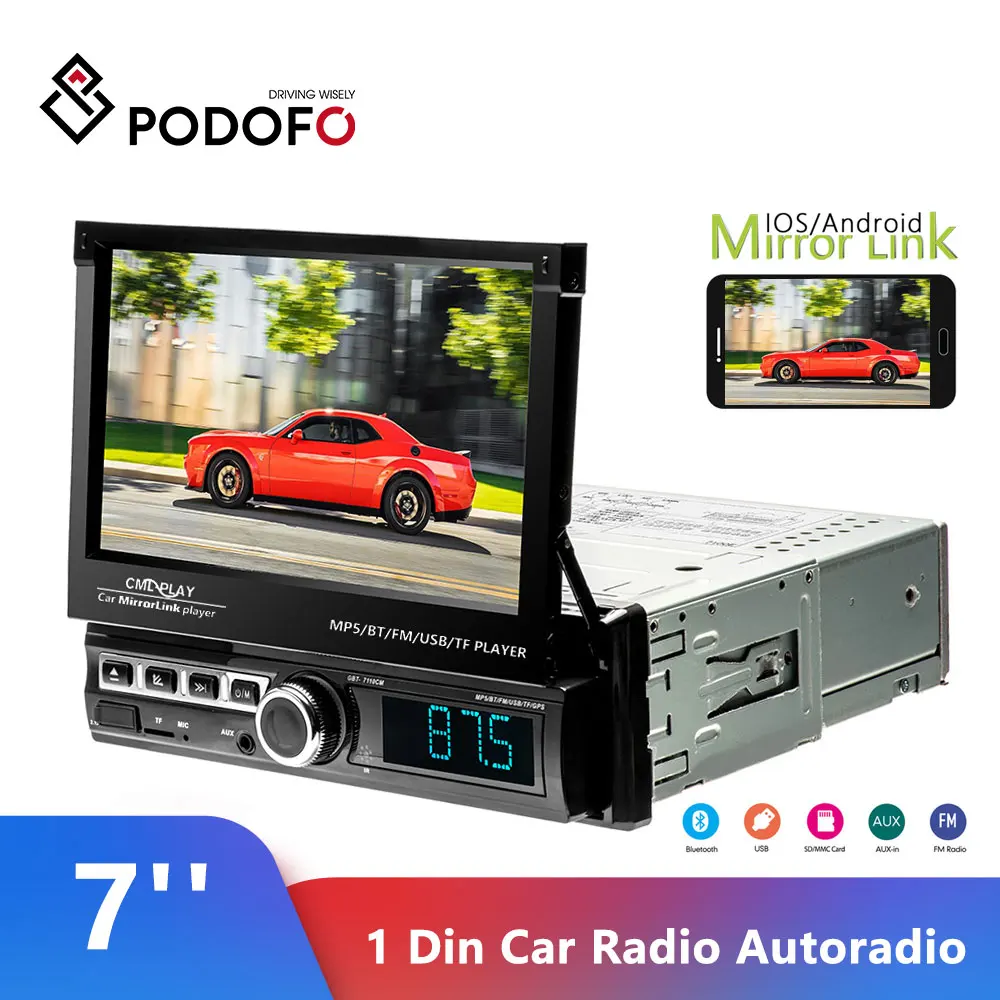Автомагнитола Podofo 1DIN 7 ''сенсорный экран Автомобильный мультимедийный плеер