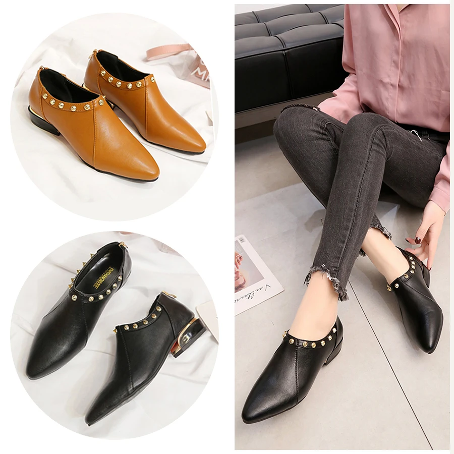 Maxmuxun/ботильоны в британском стиле женская обувь ботинки с заклепками панк острым