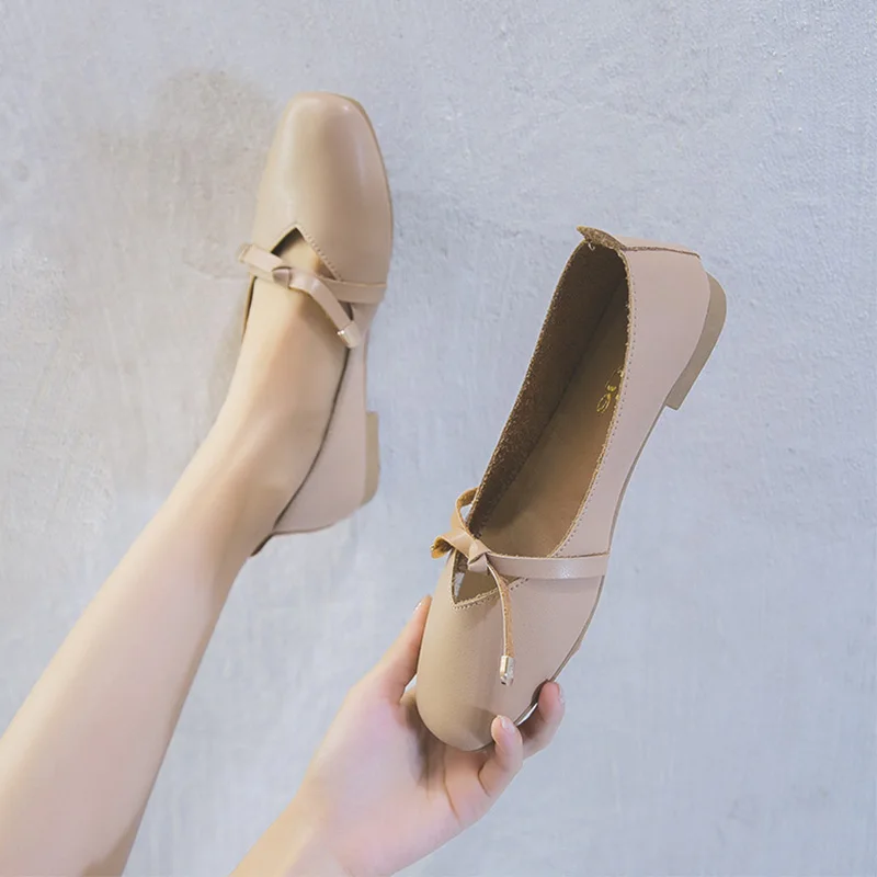 

Bow-Knot Shoes Woman 2021 Elegant Shallow Mouth Female Footwear Autumn Casual Sneaker Square Toe Soft Butterfly New Dress Fall S
