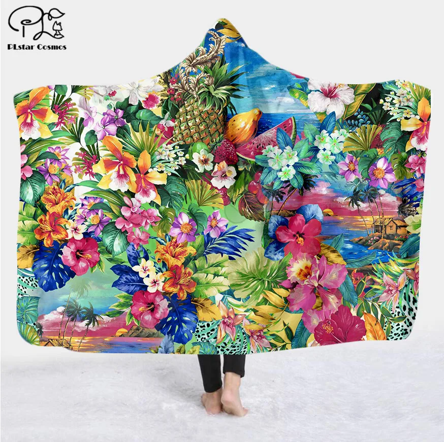 

Fresh flowers Character Hooded Blanket Adult colorful child Sherpa Fleece Wearable Blanket Microfiber Bedding style-4