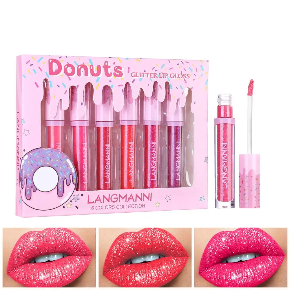 

6pcs/set High Shiny Gloss Lip Gloss Set Diamond Pearl Metal Color Lip Gloss