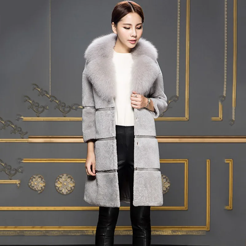 Женская зимняя куртка из искусственного меха теплая Длинная с воротником