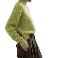 comfortable circle yarn wool pullover sweater fruit green stitching female sweater round neck loose thin casual knitted top