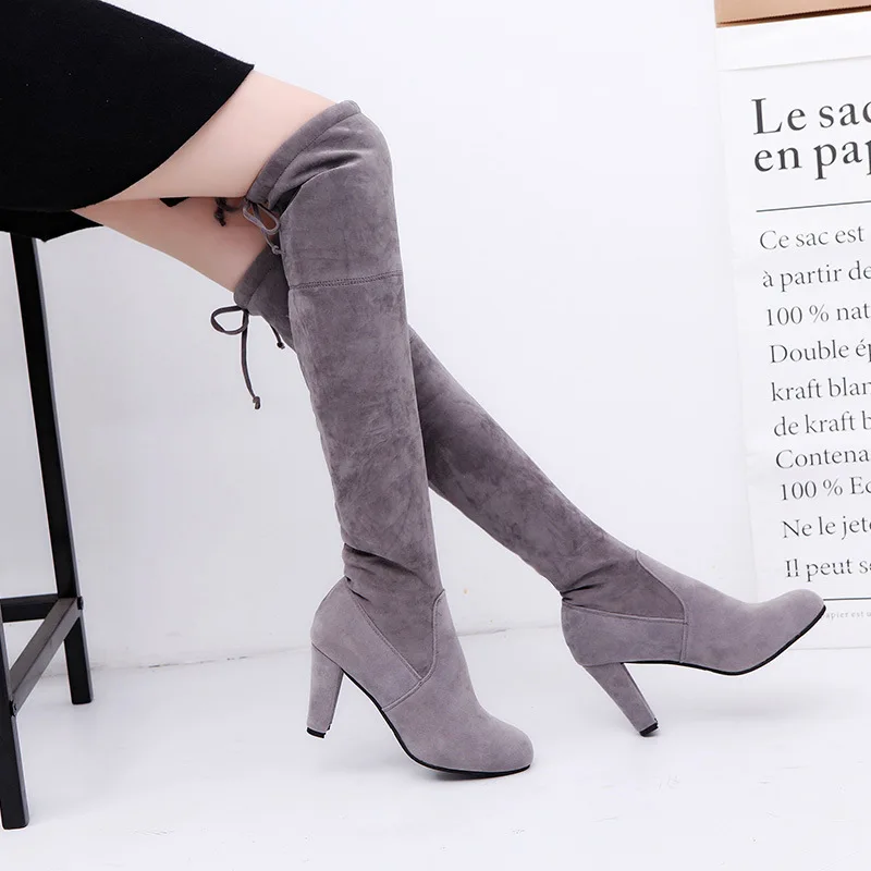 

2020 thigh high boots women fashion sexy stretch boots women faux suede high heel over the knee boots winter