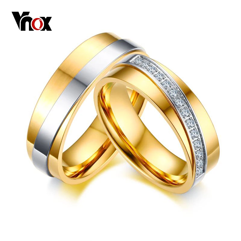 Vnox элегантные свадебные Кольца для Для женщин мужчин модные золотые Цвет CZ Камни