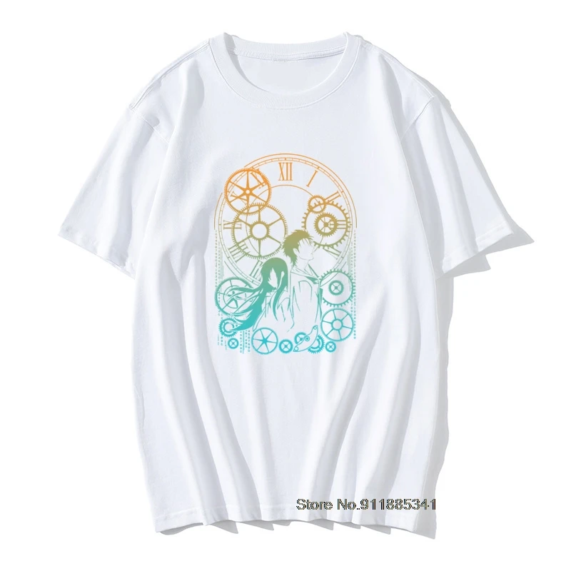 

Novelty Time T-Shirt Crewneck Premium Cotton T Shirts Steins Gate Anime Okabe Kurisu Camisas Tee Shirt Christmas Day
