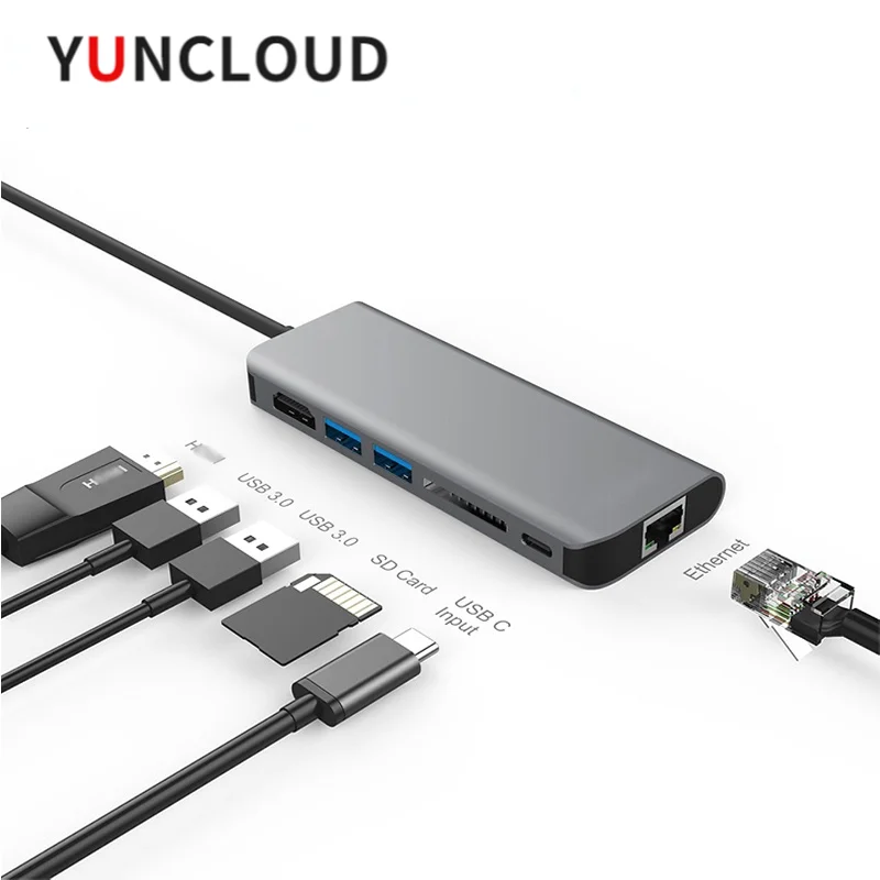 

Usb-концентратор Тип C адаптер для Multi Usbc 3,0 разделитель RJ45/SD/TF/Type C концентратор 3 0 Micro Sd кардридер док-станция для Macbook air