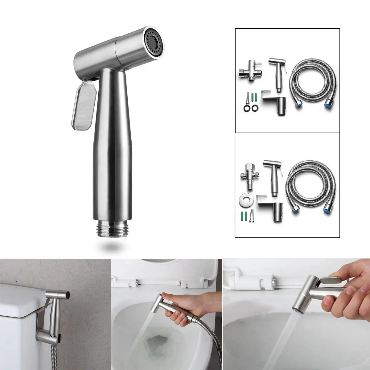 

Stainless Steel Toilet Bidet Tap Set Handheld Hygienic Shower Portable Bidet Sprayer Bathroom Toilet Seat Bidet 2Modes Adaptor
