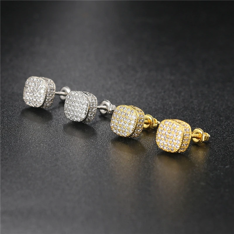 

Ailodo Hiphop Men Women Stud Earrings Luxury AAA Cubic Zirconia Statement Earrings Gold Silver Color Fashion Jewelry Girls Gift