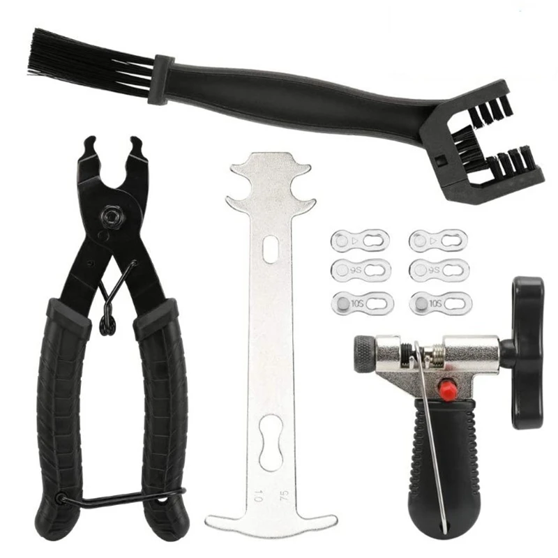 

Bike Chain Tools Kit,Bike Chain Breaker Splitter Chain Brush+Chain Checker,Road and Mountain Bike Chain Repair Tools