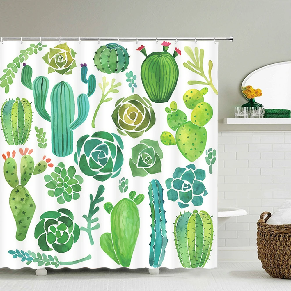 

Green Plants Leaves Flowers 3d Bathroom Curtains Shower Curtain Waterproof With Hooks Shower Curtain Washable Polyester Cloth