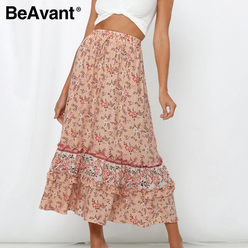 Женская винтажная юбка Бохо BeAvant элегантная повседневная на шнуровке с оборками