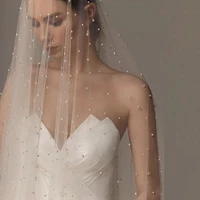 vestidos charming wedding veil pearls organza illusion one layer white lvory bridal accessories novia do 2021 fashion