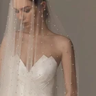Свадебная фата с жемчугом, однослойная белая, свадебные аксессуары, 2021