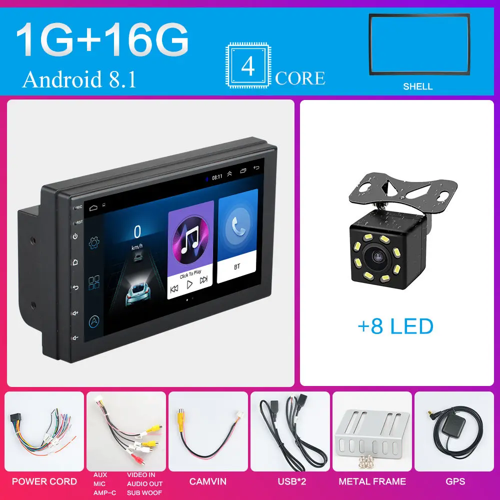 9217Bv2 LED S 2 Din Android 8,1 автомобильный Радио мультимедийный плеер универсальный gps навигация Bluetooth WiFi 2din Авторадио Стерео аудио камера dvr карта - Цвет: 9217Bv2 LED S