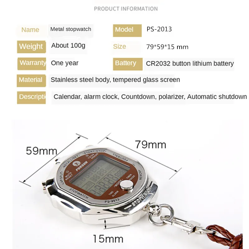 Металлический водонепроницаемый секундомер Ручной ЖК хронограф часы с