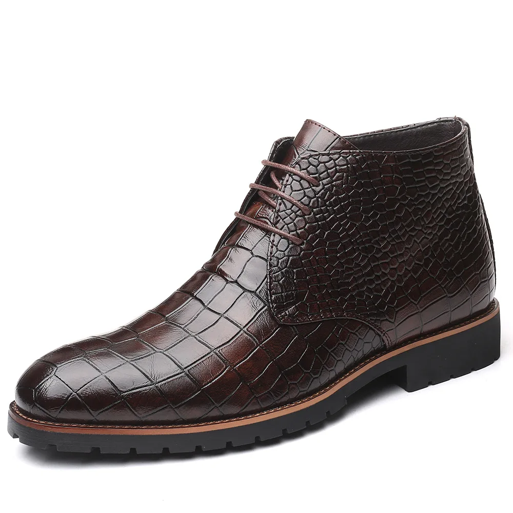 

mens fashion wedding party dress ankle boots genuine leather shoes crocodile pattern short boot spring autumn botas masculinas