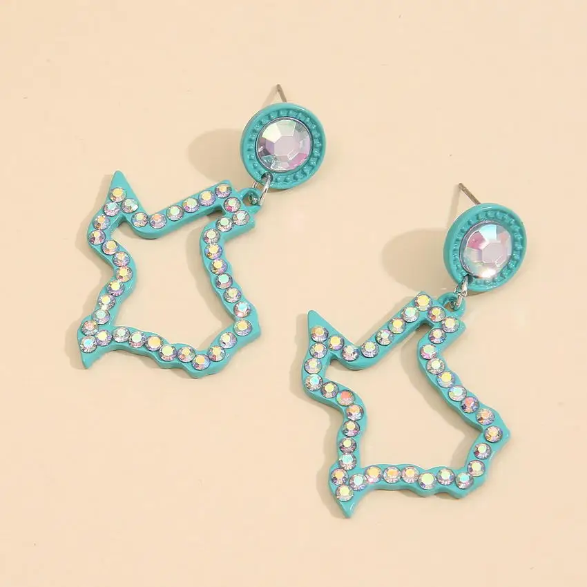 Изящные серьги в стиле Техаса яркие виде карты с вырезами из цветных кристаллов