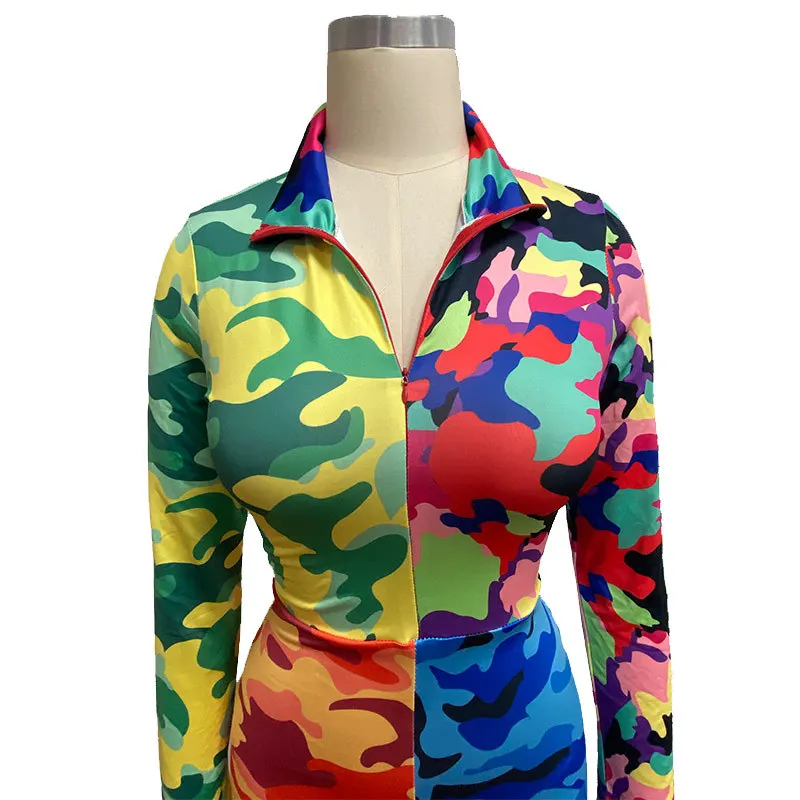 

ANJAMANOR Camouflage Color Block Print Sexy Romper Bodycon One Piece Jumpsuits for Women 2020 Club Outfits Active Wear D37-AE65