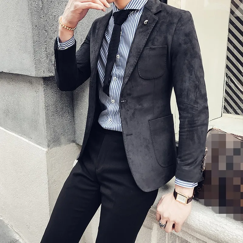 Брендовый замшевый Повседневный блейзер для мужчин весна-осень однобортный