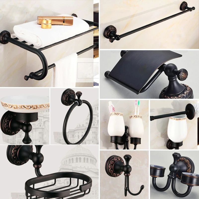 Набор принадлежностей для ванной комнаты черный крючок халата вешалка полотенец