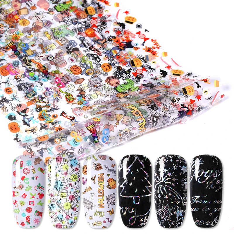 10 рулонов/коробка для ногтей переводная наклейка тема Хэллоуина наклейки