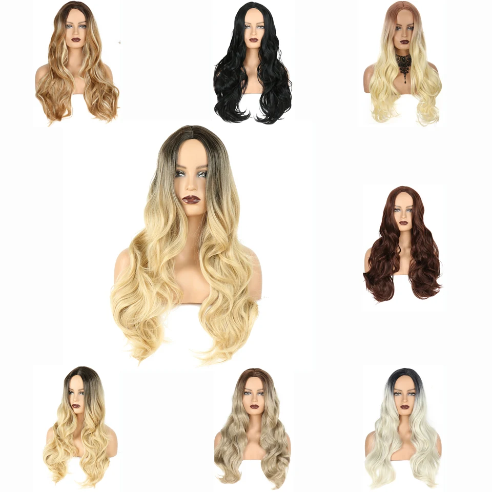 

Beiyufei Synthetic Wig Ombre Blonde Brown Long Wigs Middle Part Hair Wig Daily Natural Wavy Heat Resistant Fiber For Women