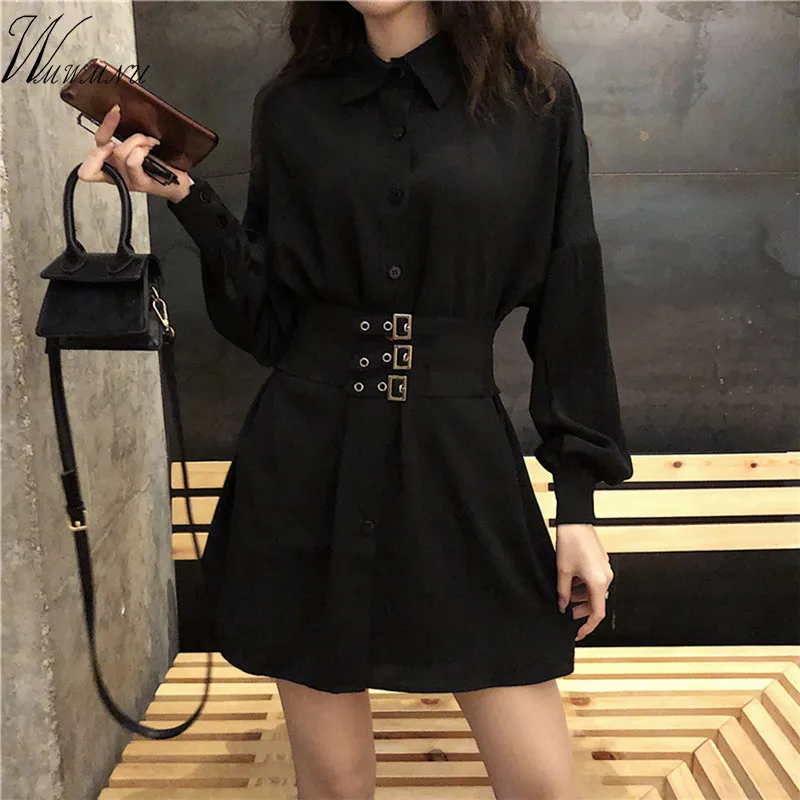 Женские хлопковые платья с длинным рукавом черное однотонное повседневное