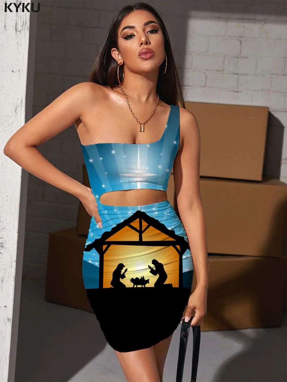 Женское платье с лямкой на шее KYKU летнее облегающее без рукавов принтом животных