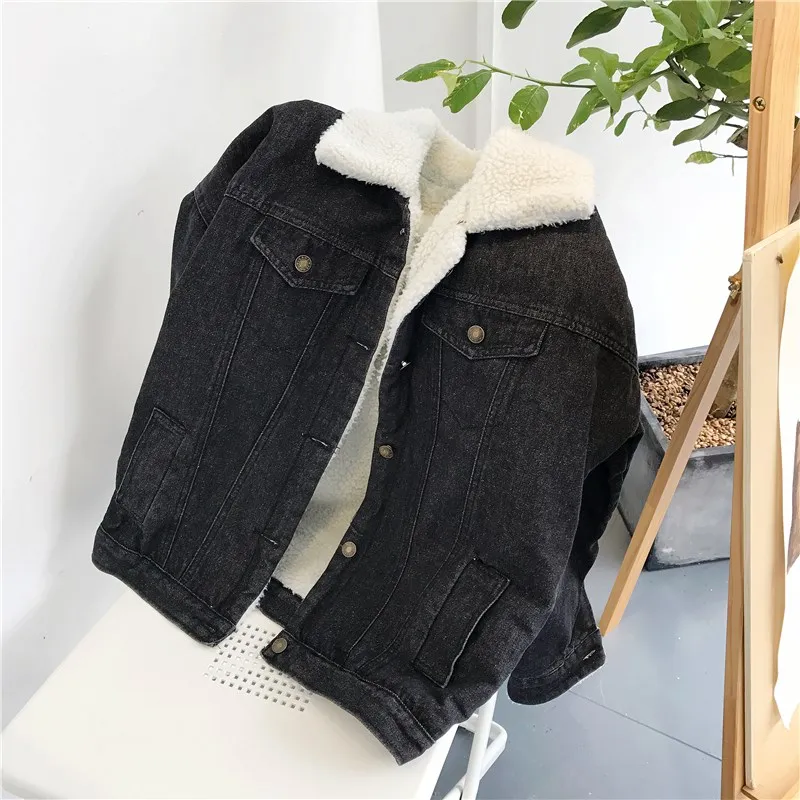 2019 женское джинсовое пальто из овечьей шерсти с карманами и длинными рукавами