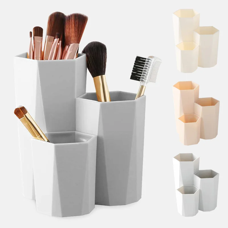 

3 grid cosmetic makeup brush storage box desktop storage box makeup tool pen storage nail polish cosmetic storage box