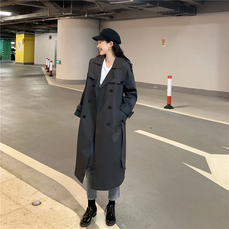 

Autumn Winter Long Trench Coat Women Elegant Vintage Cotton Ladies Coats Korean Casual Loose Female Windbreaker Casaco Feminino