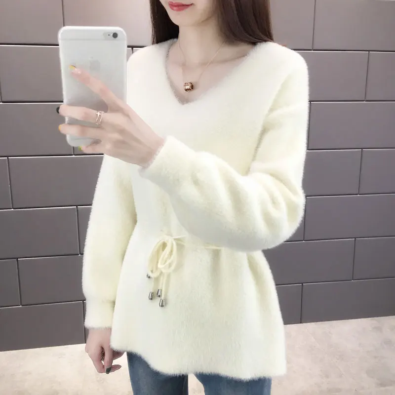 Женский зимний теплый мягкий кашемировый свитер модный толстый вязаный пуловер