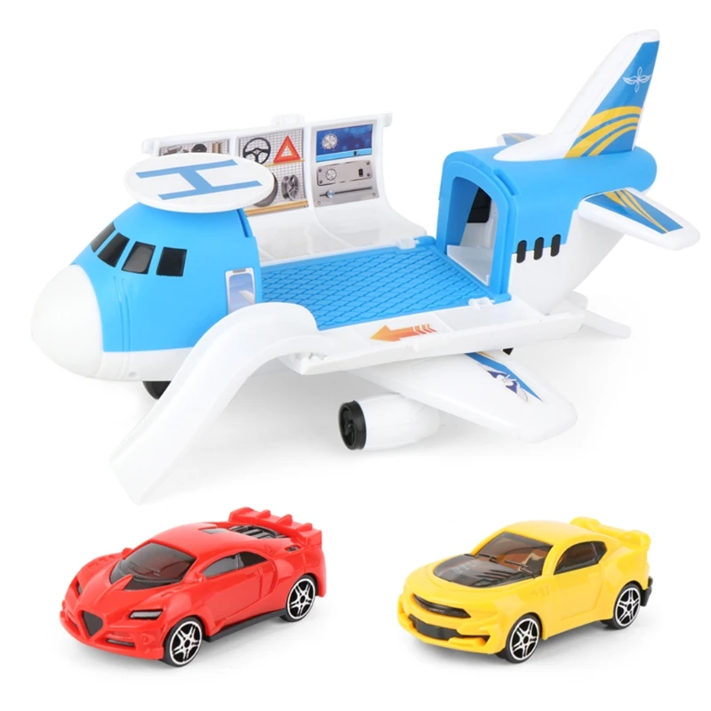 

3-in-1 Inertia Car Set Toy Friction Powered One-push Slide Active & Go Toy Pull Back Aircraft w/ Parking Scene 87HD