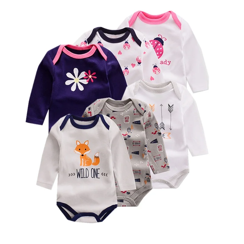 6 шт./лот летнее боди для маленьких девочек с длинными рукавами принтом помады и