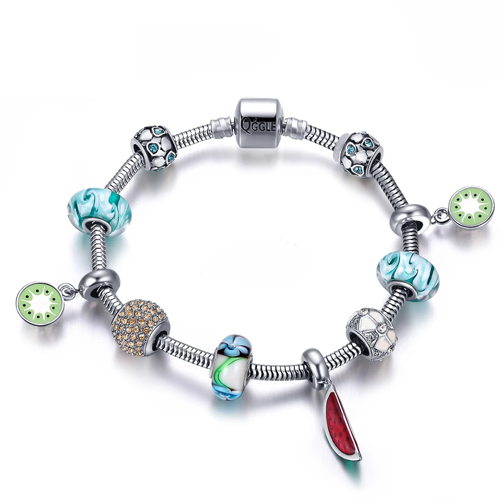 

Viennois Vintage Fruit Colorful Beads Charm Bracelet & Bangle For Women Stainless Steel Beads Fit Pan Bracelet Girls Gifts