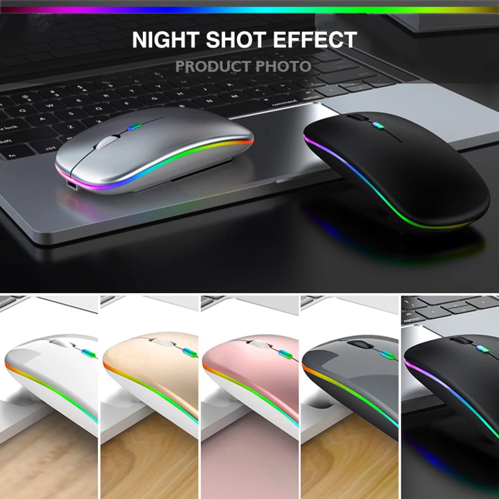 

RGB Silent Wireless Mouse Dual Mode Bluetooth 5.0 + 2.4G Rechargable 1600DPI Ergonomic Computer Gaming Mouse For PC Laptop