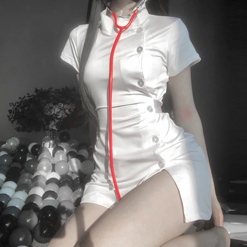 

Japanese Cute Sweet Nurse Cosplay Uniform Sexy Pink Split Dress Women Erotic Nurse Roleplay Costume Doctor Temptation Lingerie