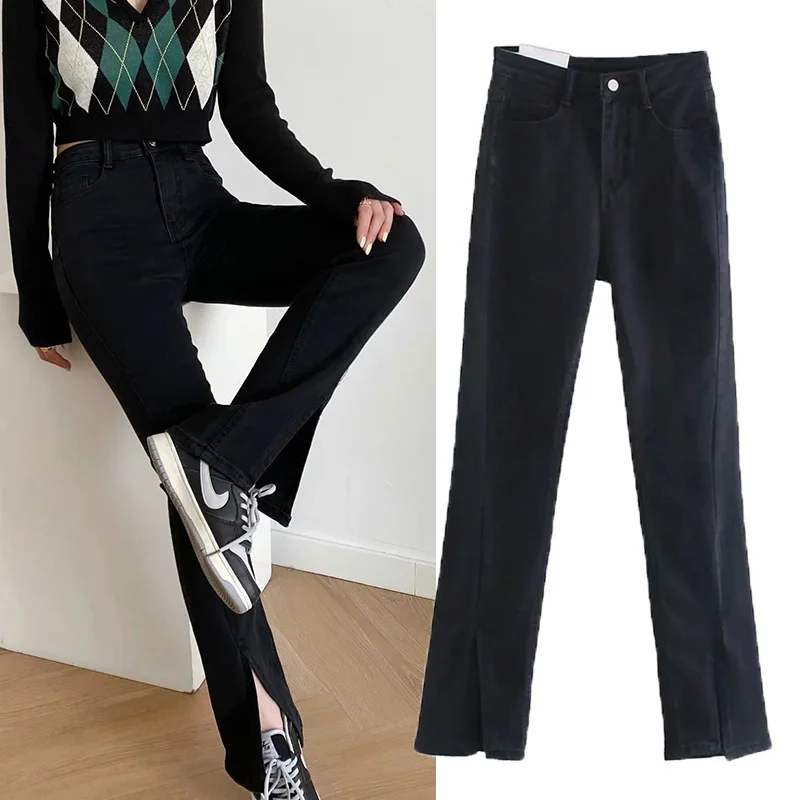 

WESAY JESI 2021 Summer New Women's High-Waisted Jeans With Slits Slim And Long Casual Straight-Leg Pants