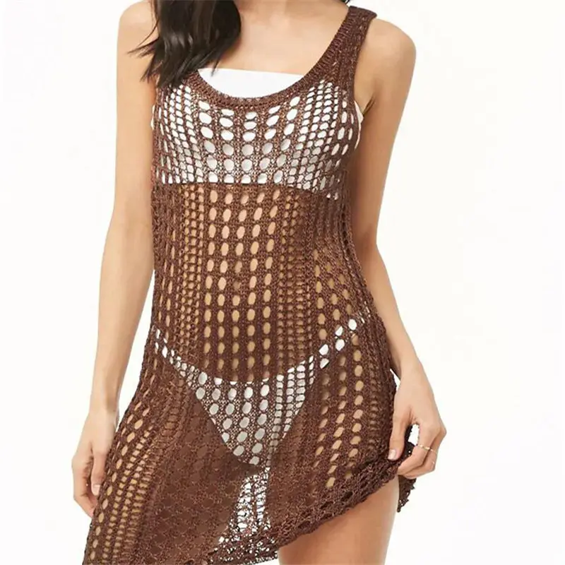 2021 вязаное крючком платье Пляжная накидка туника длинные Парео Бикини для