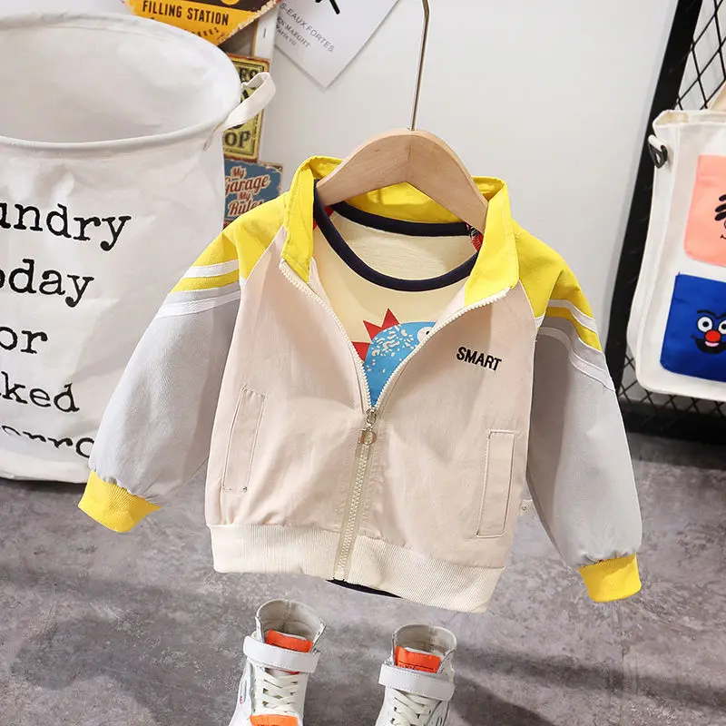 

Autumn Windbreaker Kids Jacket Boys Cute cartoon jacket Baby Outerwear Coats Boys Kids Hooded Children jacket Clothing 0-5 years